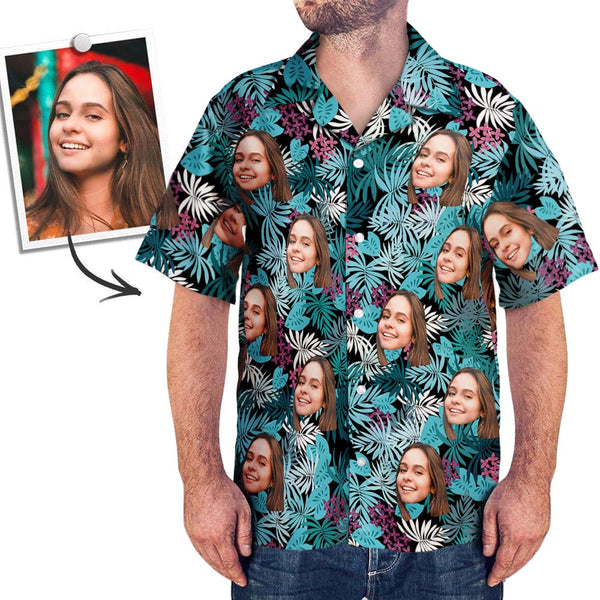 Kundenspezifisches Gesichts-hawaii-hemd-bunte Blätter Personifizierte Hawaii-hemden