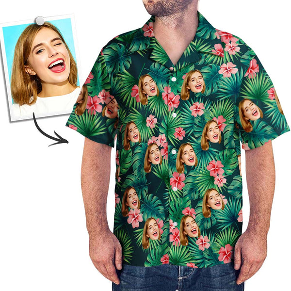 Benutzerdefinierte Gesicht Shirt Männer Hawaiihemd Bunte Blumen
