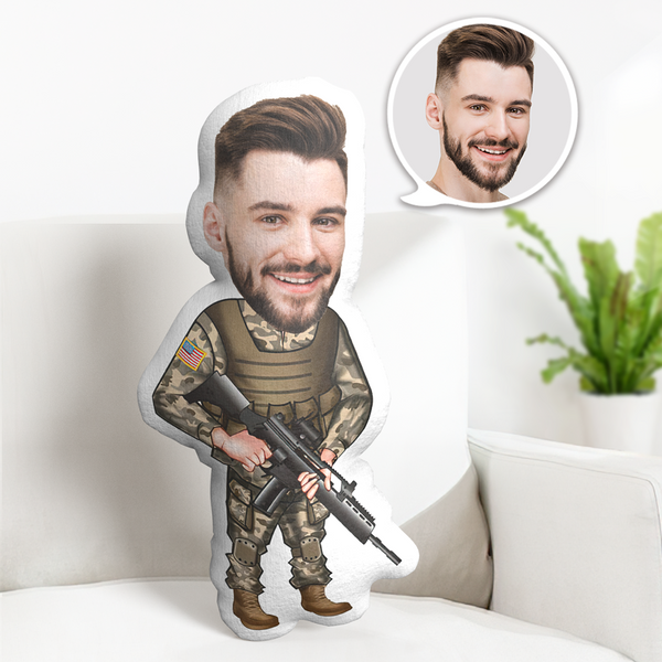Personalisiertes Gesichtskissen Personalisierte Gesichtspuppe Soldat Mit Gewehr Puppe Minime Kissen Geschenke Für Ihn - dephotoblanket