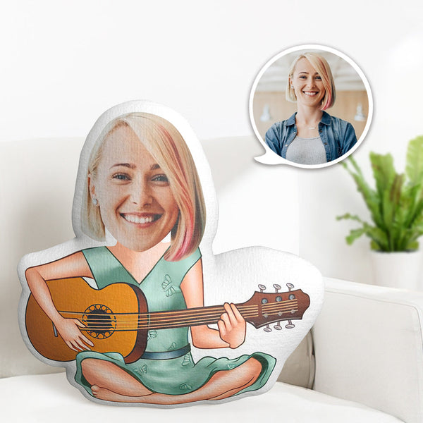 Personalisierte Geburtstagsgeschenke Mein Gesichtskissen Kundenspezifisches Fotokissen Ein Mädchen, Das Gitarre Spielt Minime Kissen