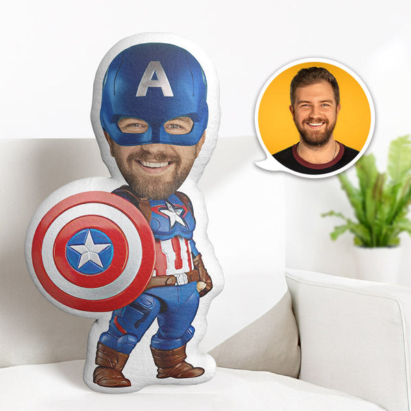 Benutzerdefiniertes Gesichtskissen Personalisiertes Fotokissen Schild Captain America Minime Kissengeschenke Für Ihn - dephotoblanket