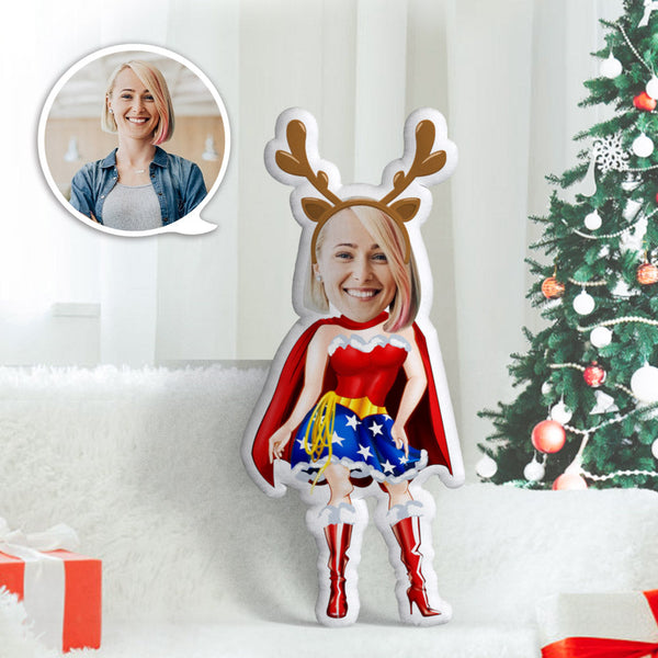 Personalisiertes Gesichtskissen Personalisiertes Fotokissen Weihnachtsgeschenk Rentier Superwoman Minime Kissen Geschenke Für Weihnachten