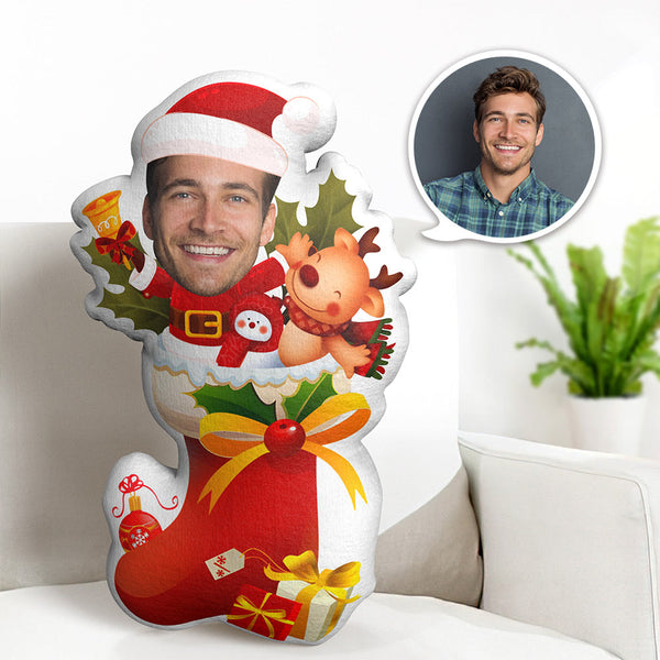 Weihnachtsgeschenke, Personalisiertes Gesicht, Weihnachtselch Und Strumpf, Minime-kissen, Personalisiertes Foto, Minime-puppe