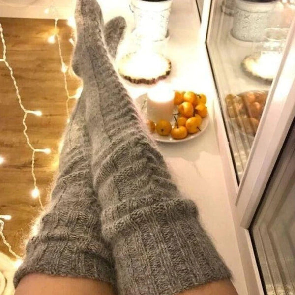 Gestrickte Over The Knee Socken  Winter-Beinwärmer für Frauen  Overknee Dicke Beinwärmer