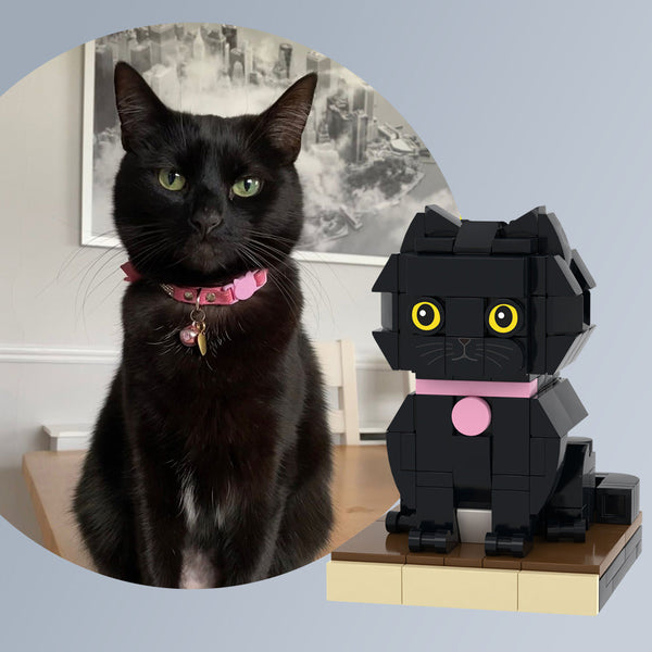 Benutzerdefinierte Schwarze Katze Ziegelfiguren Ganzkörper Anpassbar 1 Katze Foto Kleine Partikelblock Angepasst Nur Katze