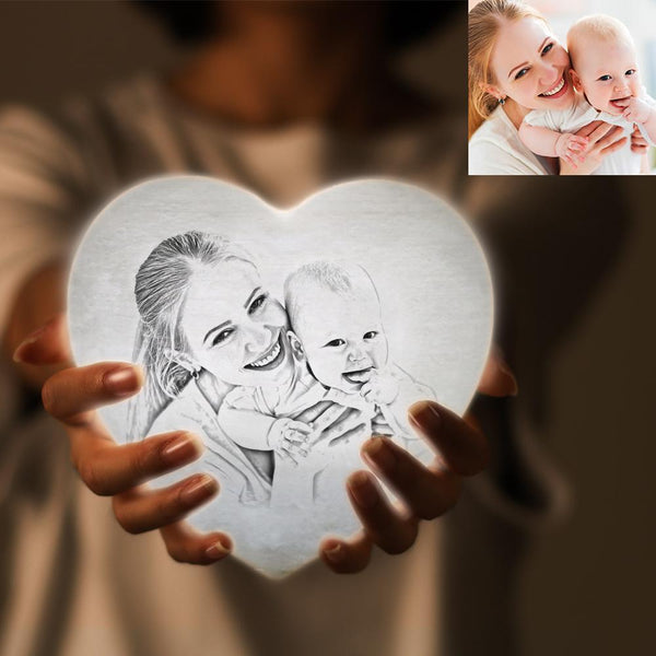 3D gedruckte Foto Herz Lampe Personalisiertes Nachtlicht Für Mama - Berühren Drei Farben (12-15cm)