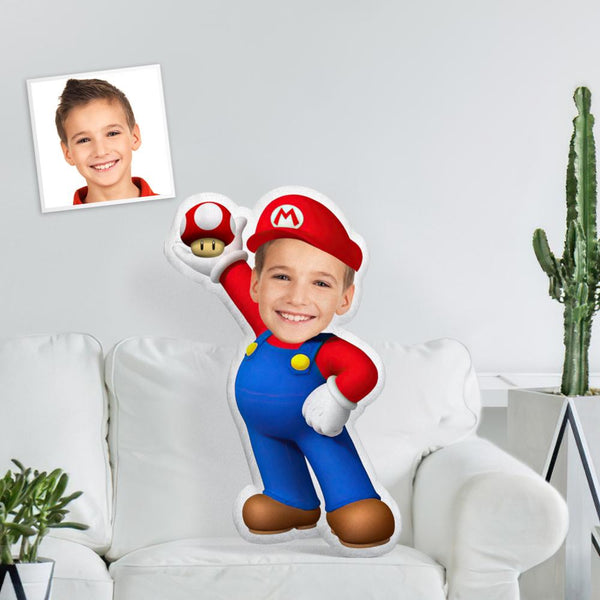 Personalisiertes Foto für Gesichtspuppen Mein Gesicht auf Kissen Benutzerdefiniertes Minime Dekokissen Mario Gewinnerkissen Das lustigste Geschenk