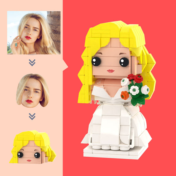 Kundenspezifischer Kopf Hochzeitskleid Figuren kleiner Partikelblock Spielzeug anpassbare Brick Kunst Geschenke