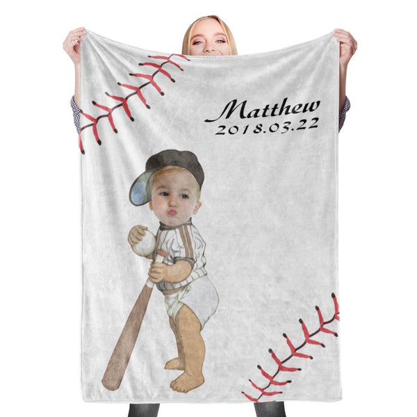 Personalisiert Baby Decke mit Name Personalisiert Gesicht Foto Benutzerdefiniert Wickeln Decken Baseball Gesicht Ändern
