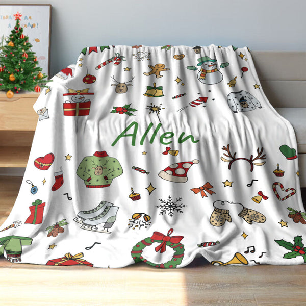 Benutzerdefinierter Text Niedliche Weihnachtsikonen Decke Einzigartiges Geschenk Für Kinder