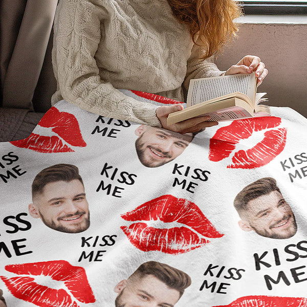 KISS ME Personalisierte Decke mit Gesicht Personalisierte Fotodecke Beste Valentinstag Geschenke für Ihn