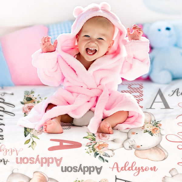 Benutzerdefinierte Florale Süße Elefantendecke Mit Namen, Weihnachten, Geburtstag, Babyparty, Geschenk Für Baby-kind-familie