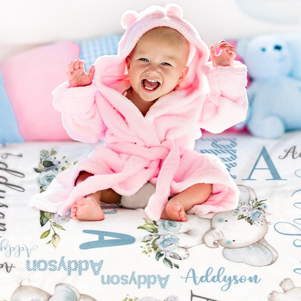 Benutzerdefinierte Florale Süße Elefantendecke Mit Namen, Weihnachten, Geburtstag, Babyparty, Geschenk Für Baby-kind-familie