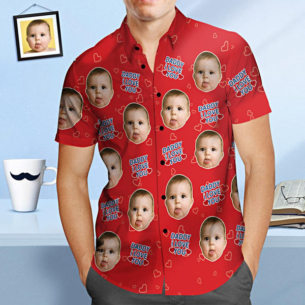 Benutzerdefiniertes Gesicht Hawaiihemd Papa Ich Liebe Dich Personalisiertes Vatertagshemd Geschenk Für Papa