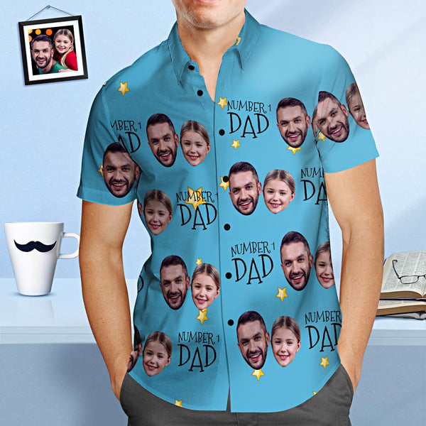 Benutzerdefiniertes Gesicht Hawaiihemd Nummer 1 Papa Personalisiertes Vatertagshemd Geschenk Für Papa