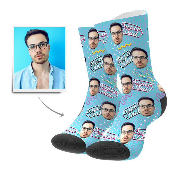 Vatertagsgeschenk Super Vater Retro Personalisierte Gesicht Socken