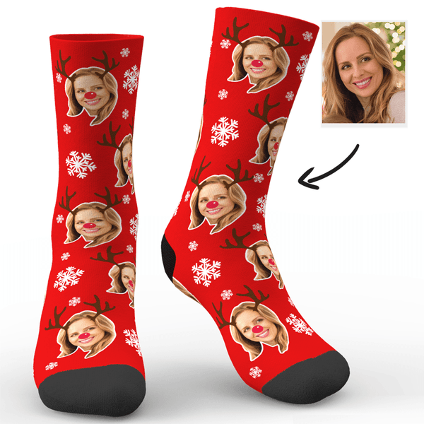 Weihnachts Socken Weihnachtsgeschenk Foto Socken Personalisiert Gesicht Socken Mit Elch & Schneeflocke