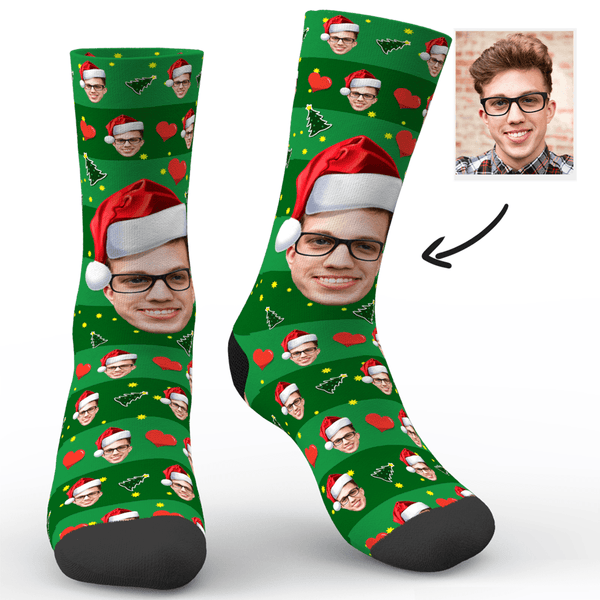 Weihnachts Socken Weihnachtsgeschenk Foto Socken Personalisiert Gesicht Socken Mit Herz und Weihnachtsmütze