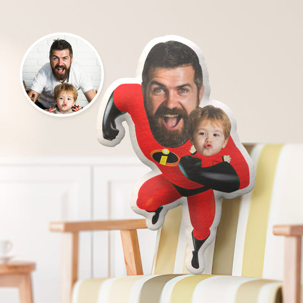 Vatertagsgeschenk Benutzerdefinierte Gesicht Kissen Personalisiertes Super Hero Daddy and Me Kissen Geschenk