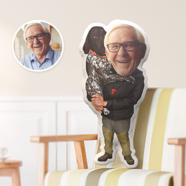 Vatertagsgeschenk Kundenspezifisches Gesichts-Kissen-personalisierter Mann mit Welpen-Foto-Kissen-Geschenk