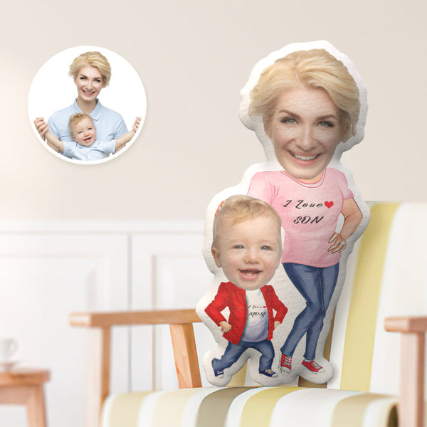 Geschenk zum Muttertag Benutzerdefinierte Gesichtskissen, Mutter mit Sohn Stil Gesichtskissen