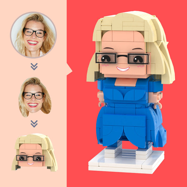 Customized Head Casual Section Blue Dress Figures Small Particle Block Toy Anpassbare Brick Art Geschenke