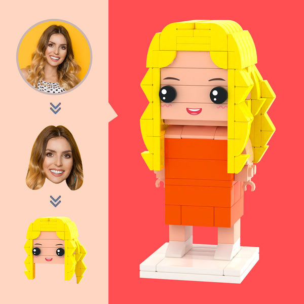 Kundenspezifischer Kopf Orange Rock Figuren Kleines Partikelblock-spielzeug Anpassbare Ziegelstein-kunst-geschenke