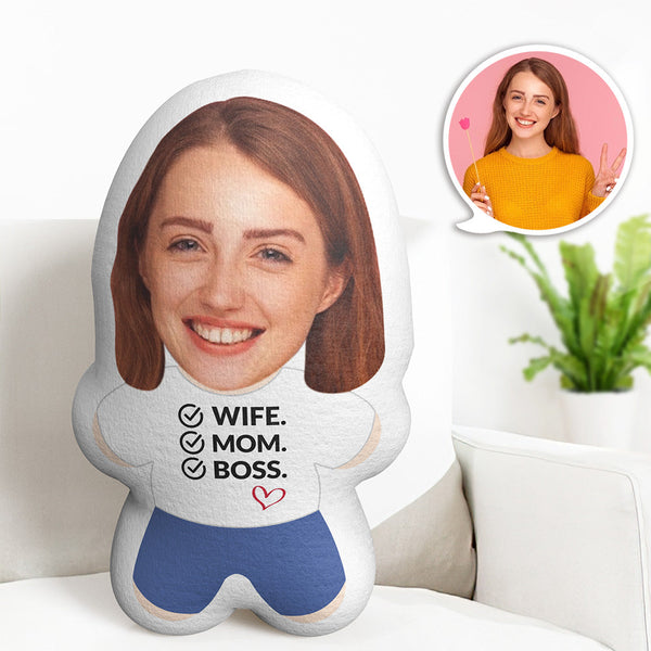 Custom Face Gifts Minime Throw Pillow Personalised Photo Pillow Wife Mom Boss