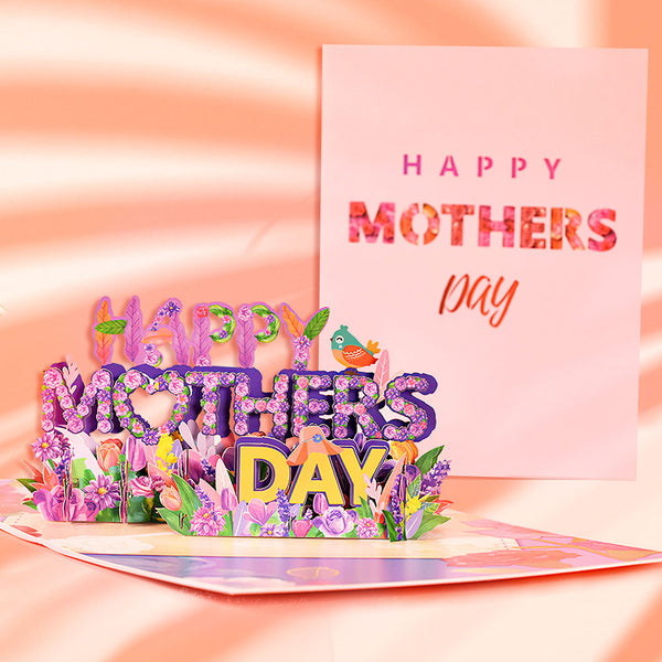 Muttertagskarte Happy Mother's Day Lila Blumen 3D-Pop-Up-Grußkarte für Sie