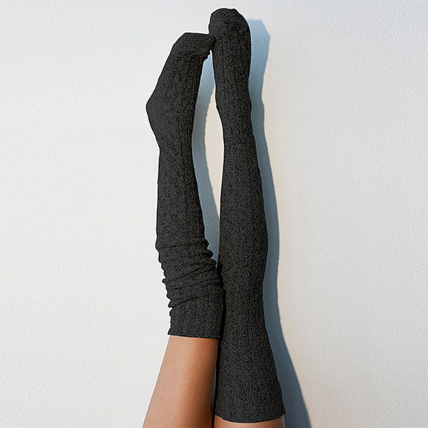Damen Winter Beinwärmer, einfarbige Strümpfe, gestrickte Overknee Socken