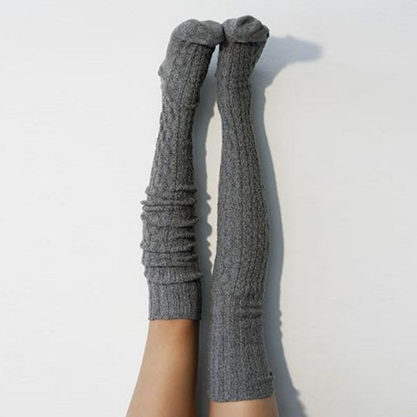 Damen Winter Beinwärmer, einfarbige Strümpfe, gestrickte Overknee Socken