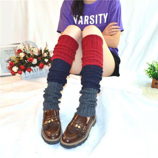 Winter Wolle Overknee Socken Socken Set Kontrastfarbe Damen Wolle Bein Set Verlängerte Gestrickte Hohe Socken