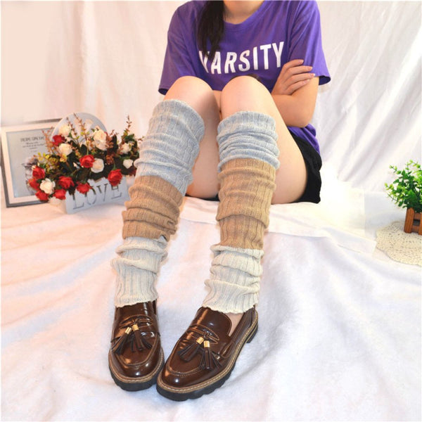 Winter Wolle Overknee Socken Socken Set Kontrastfarbe Damen Wolle Bein Set Verlängerte Gestrickte Hohe Socken