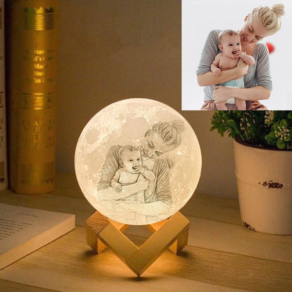 Weihnachtsgeschenk Kundenspezifischer kreativer 3D-Druck und Gravierte Mutter Baby Foto Mondlampe - Berühren zwei Farben