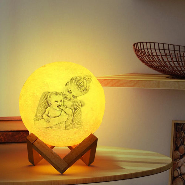 Weihnachtsgeschenk Kundenspezifischer kreativer 3D-Druck und Gravierte Mutter Baby Foto Mondlampe - Berühren zwei Farben