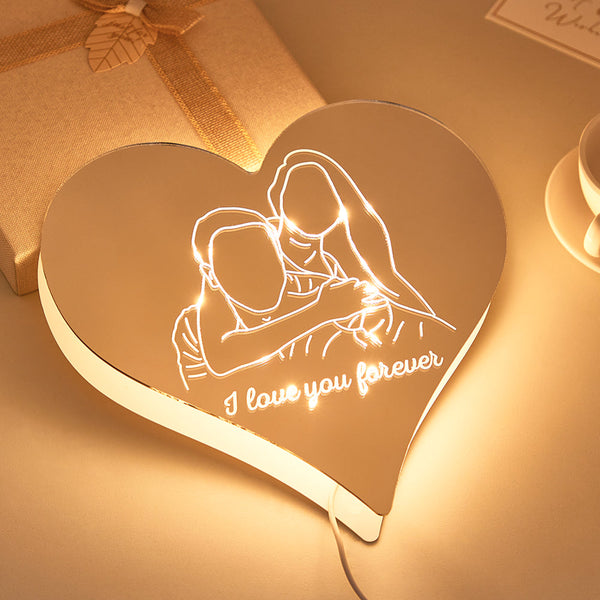 Valentinstagsverkauf Personalisiertes Foto-herz-spiegel, Bunte Lampe, Strichzeichnung, Led-nachtlicht, Exquisite Heimgeschenke