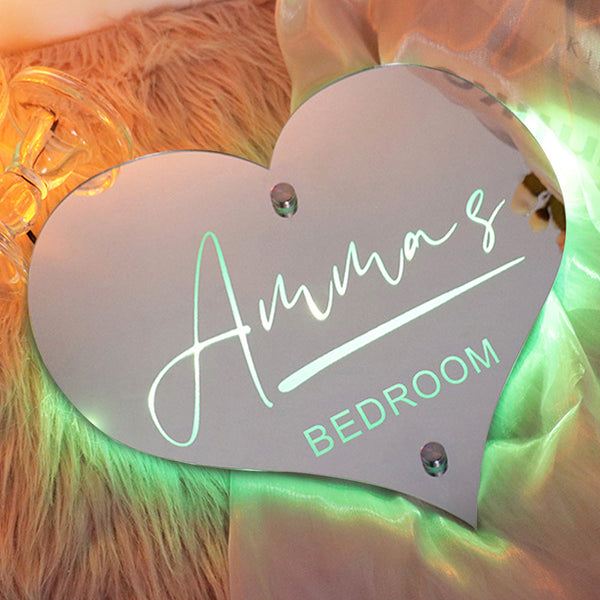 Personalisiertes Herzförmiges Spiegelschild Mit Namen, Individuell Beleuchtetes, Beleuchtetes Schlafzimmerschild Für Paare