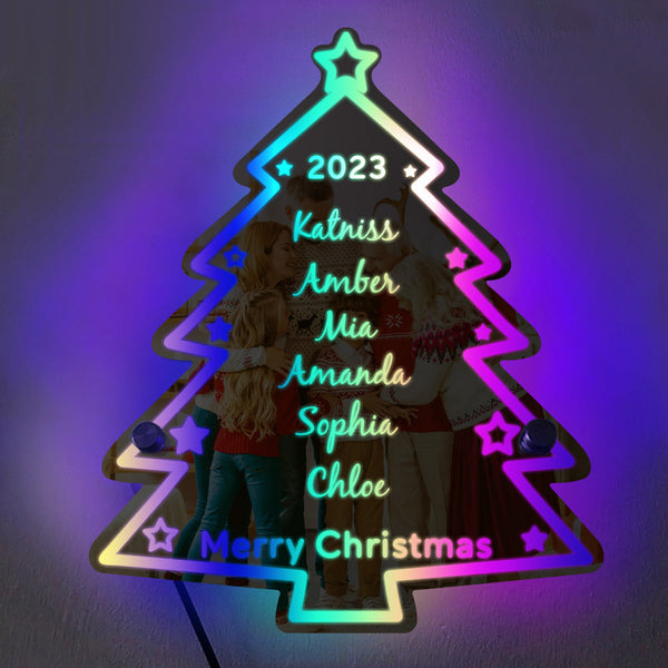 Personalisiertes Familienname-weihnachtsbaum-spiegellicht-neonschild Mit Led-lichtern, Individueller Text, Mehrfarbiges Leuchten, Wanddekoration - dephotoblanket