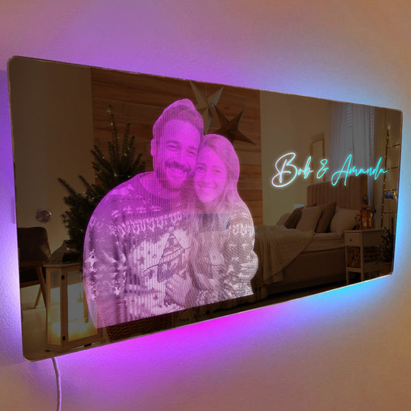 Personalisiertes Foto-rechteck-led-spiegellicht-paargeschenk